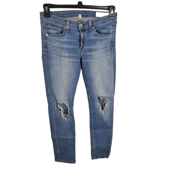 Rag & Bone Capri 29 Womens Mid Rise Medium Wash Distressed Knee Skinny Leg Summe - Picture 1 of 6